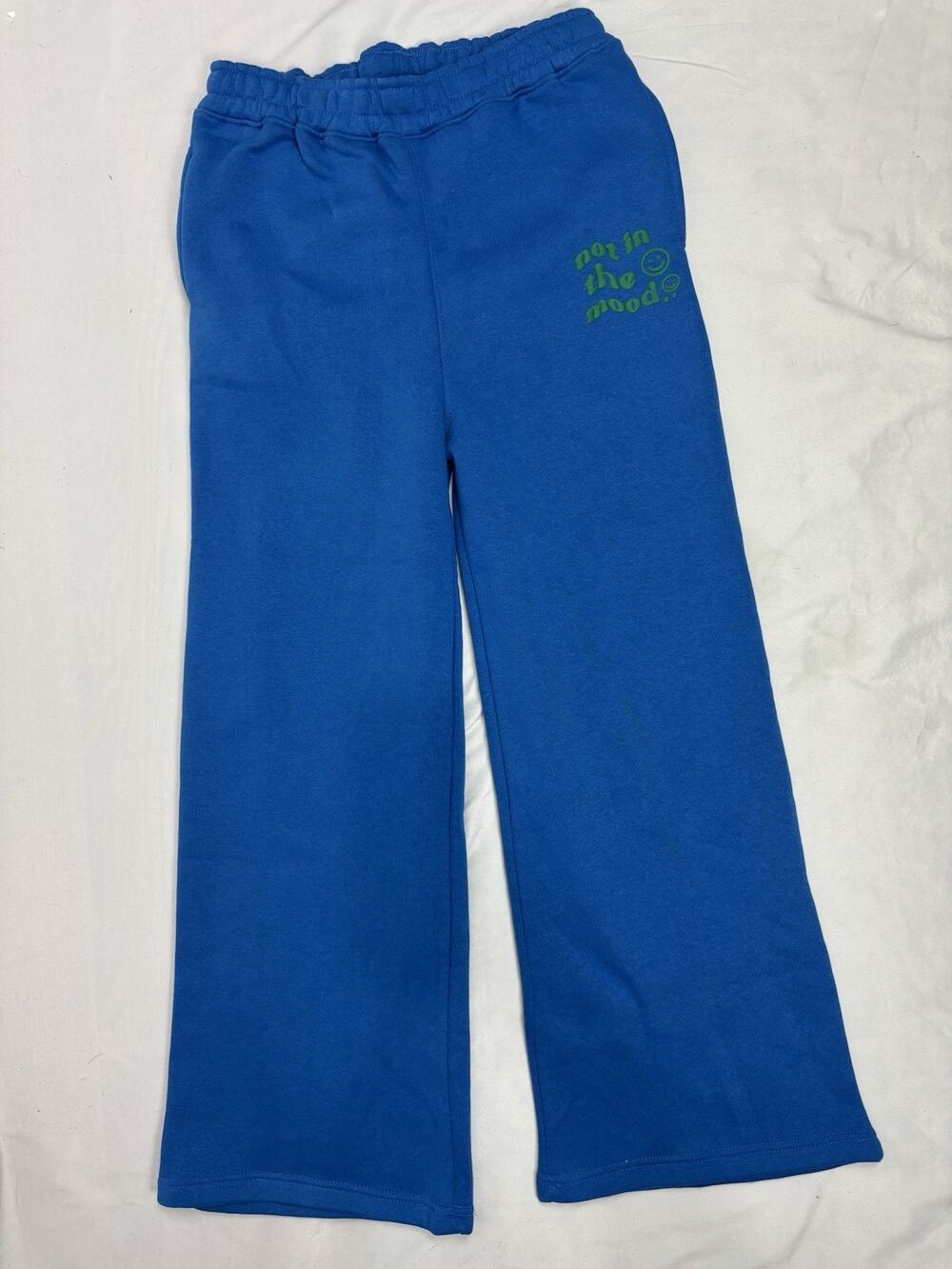 Fashion Nova Kids Not In The Mood Wide Leg Sweatpants Blue Fleece Cozy Lounge 14